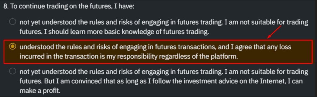 Binance Futures Quiz Answer Question 8