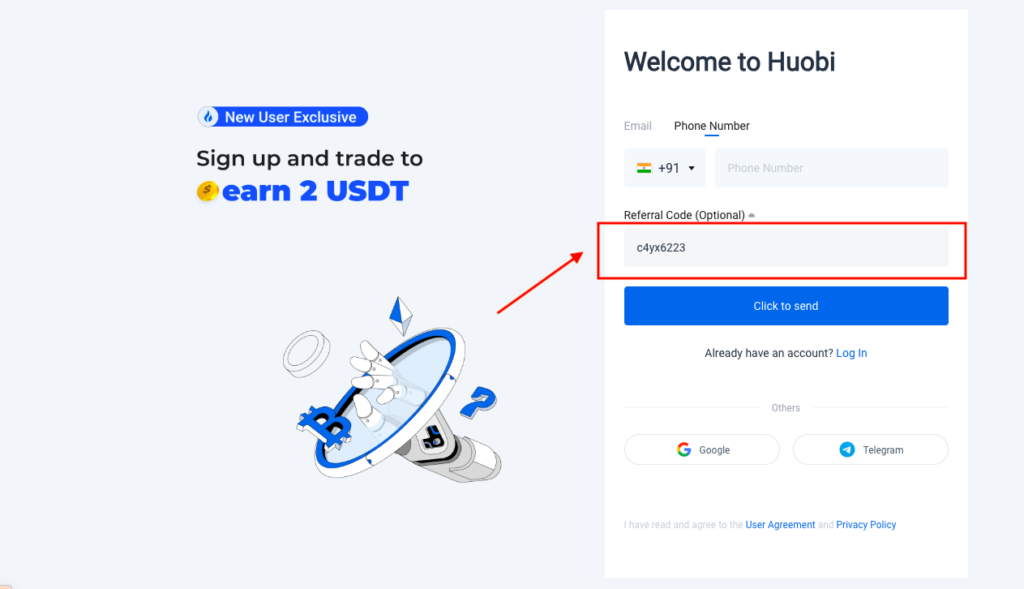 How To Use Huobi Global Referral Code Step 1